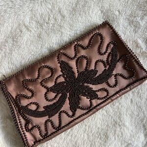 Beaded Clutch in Brown and Black Silk